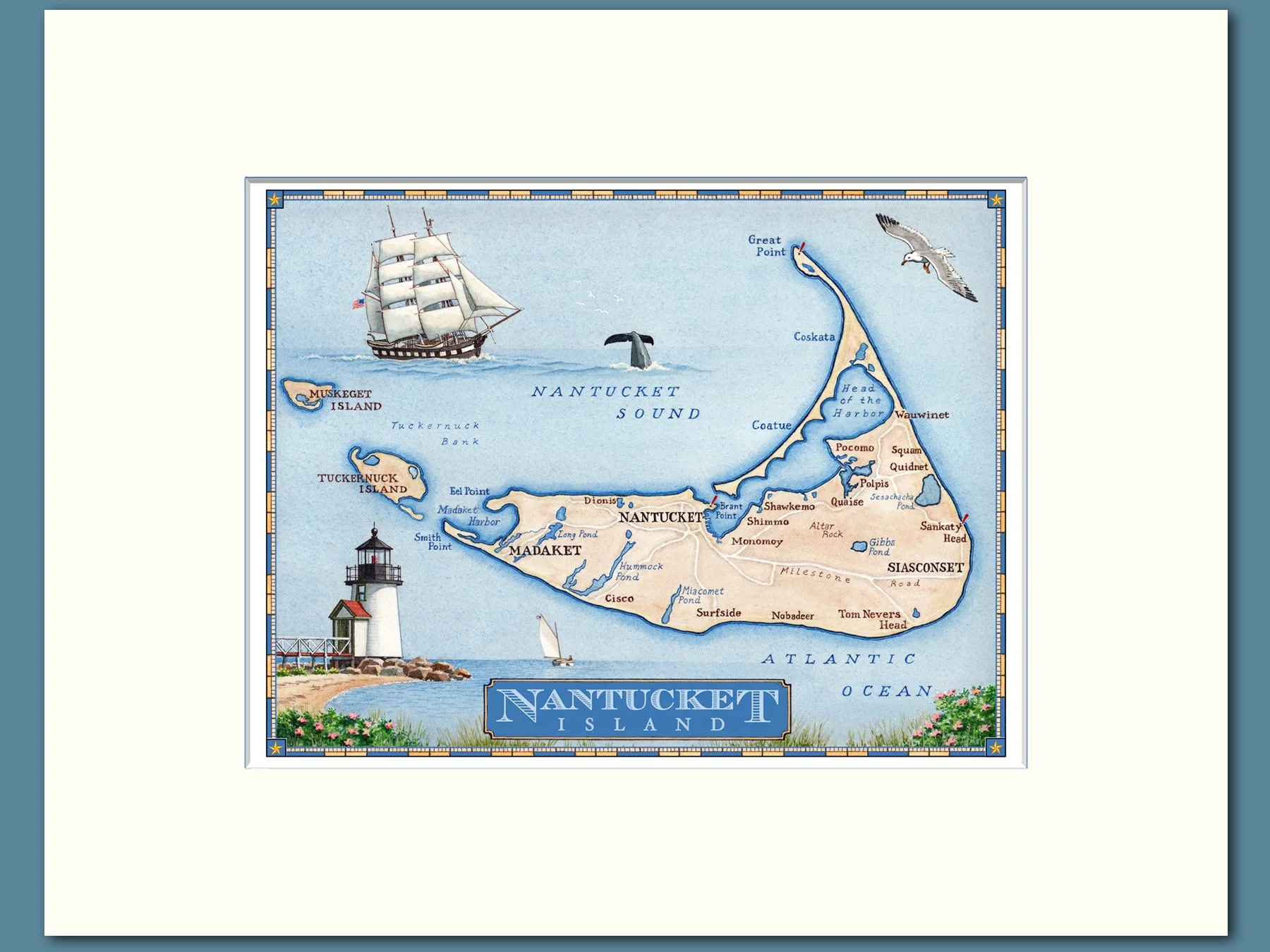 Nantucket Color Map Matted — Dana Gaines, Images and Illustrations